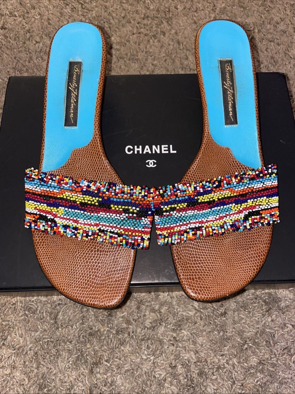 Beverly Feldman vintage sandal slide Kitten heel Glass Beads Size 39 US 8.5-9.